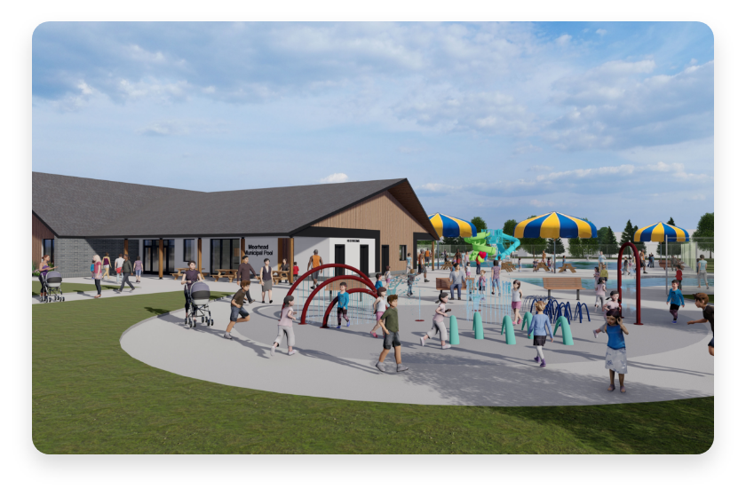 Kids at a city splash pad in Moorhead