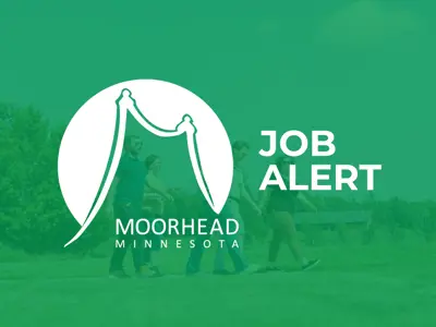 Job Alert with City of Moorhead logo in white on a green background