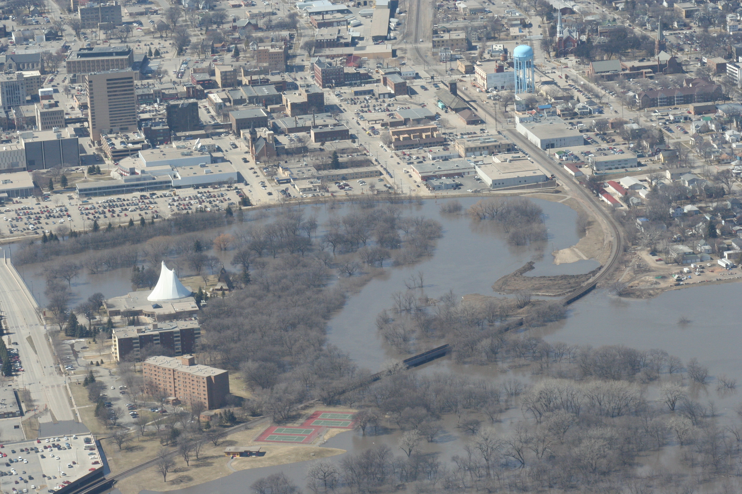 aerial photo of hjemkomst during a flood