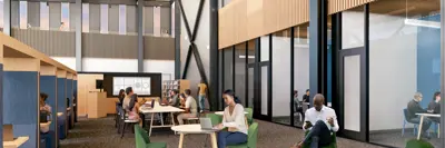 A rendering showing the interior of the Center for Entrepreneurship 