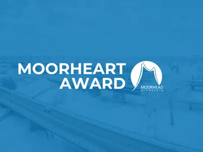 MoorHeart Award with City of Moorhead logo in white on blue background