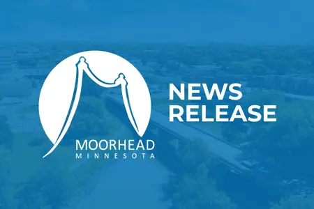 News Release with City of Moorhead logo in white on a blue background