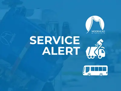 Service Alert with City of Moorhead logo in white on a blue background