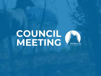 Council Meeting and City of Moorhead logo in white on a blue background