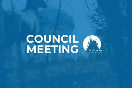 Council Meeting and City of Moorhead logo in white on a blue background