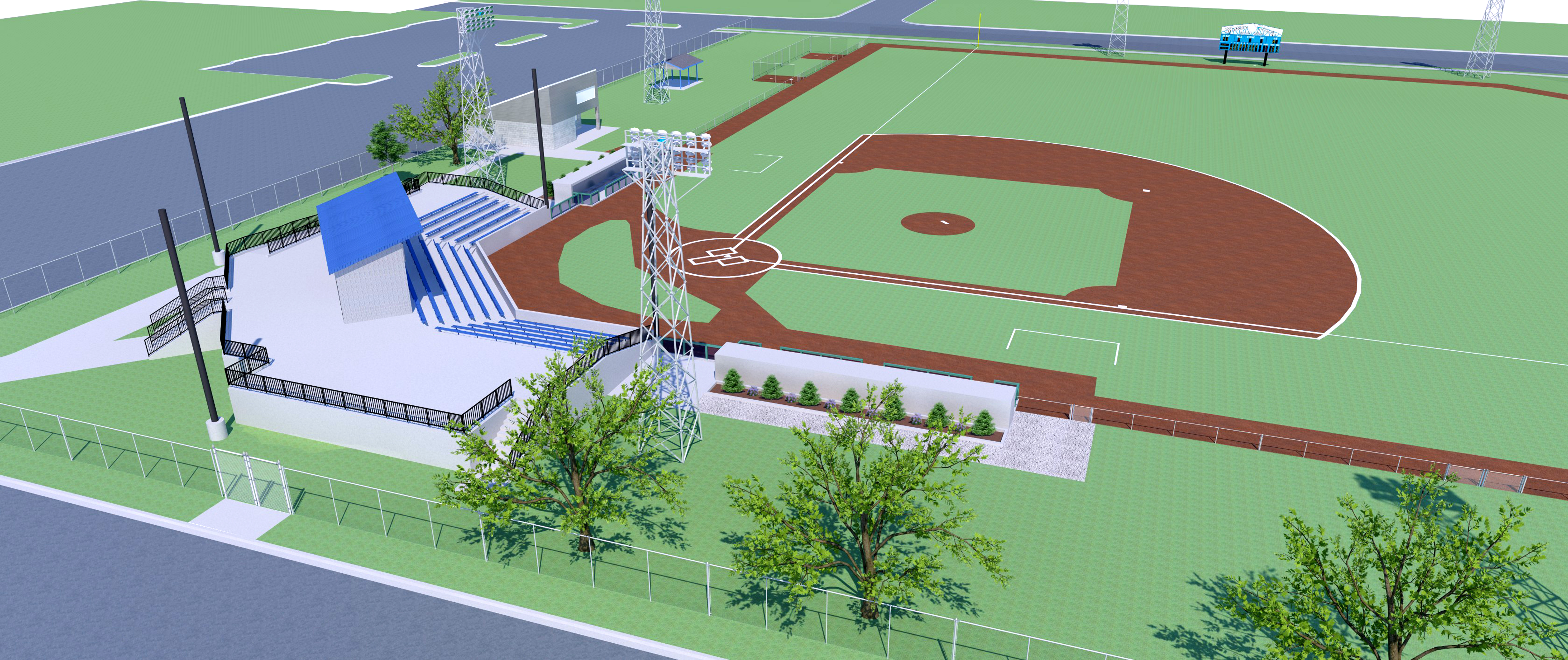 An aerial rendering of Matson baseball field